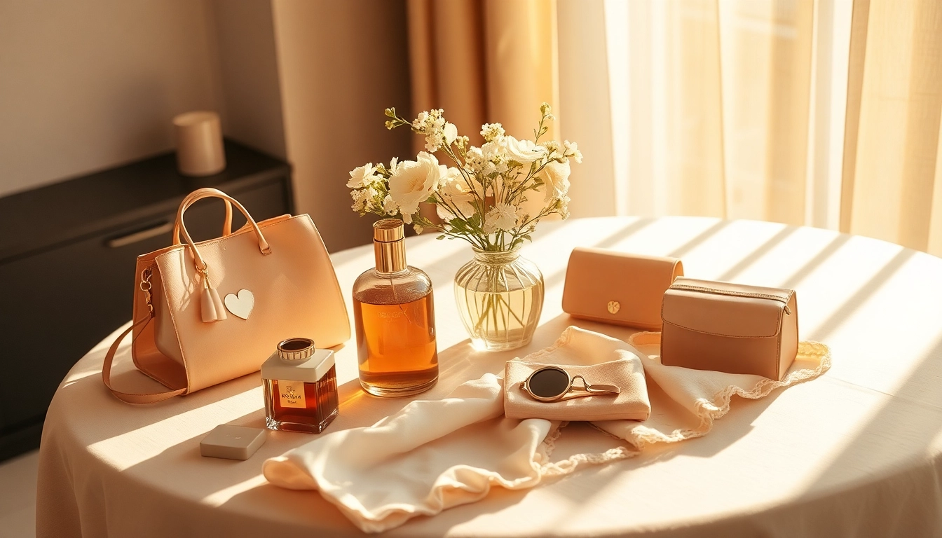 Showcase Soleil Dor luxury fashion collection on a sunlit table, highlighting elegance and quality.