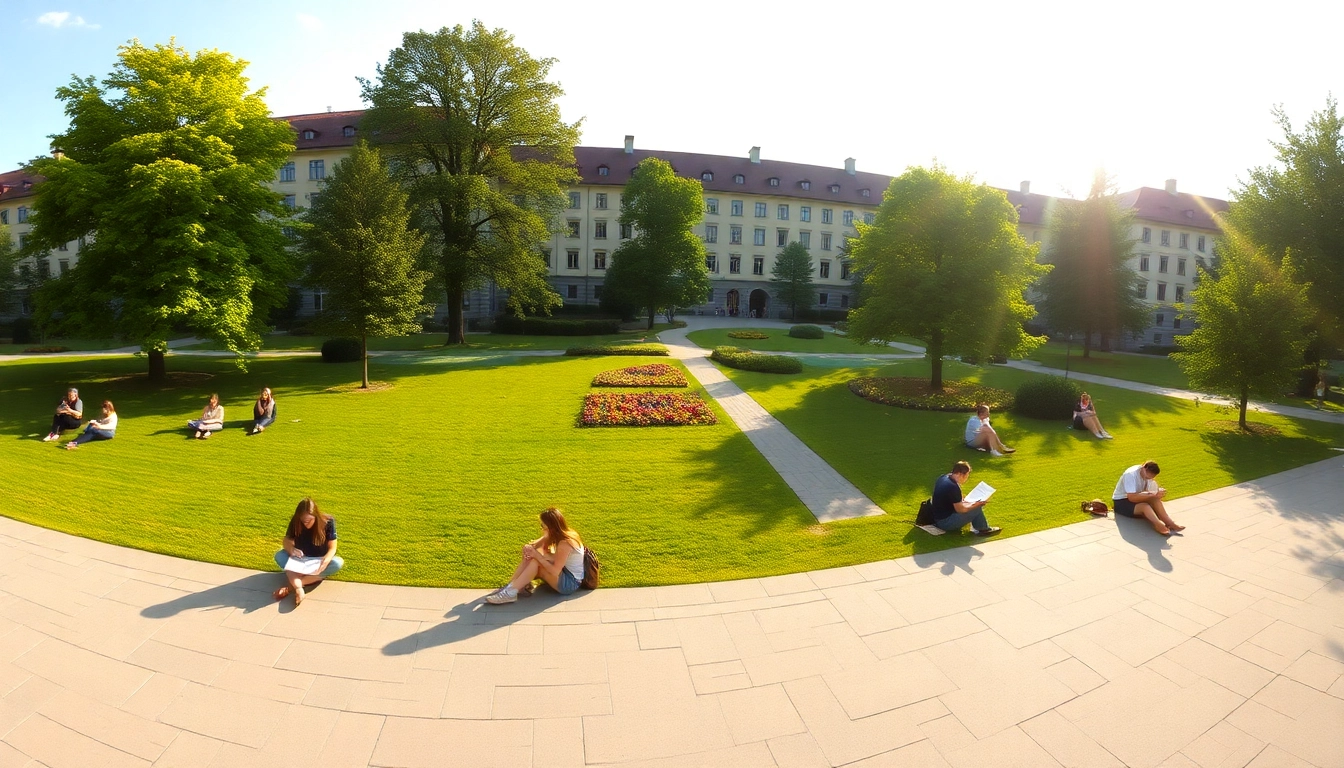 Students engaging in Polonya'da Üniversite Eğitimi amidst a vibrant campus setting