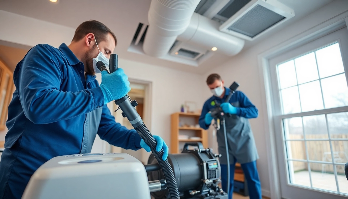 Technicians performing air duct cleaning in Salt Lake City, showcasing equipment and service quality.