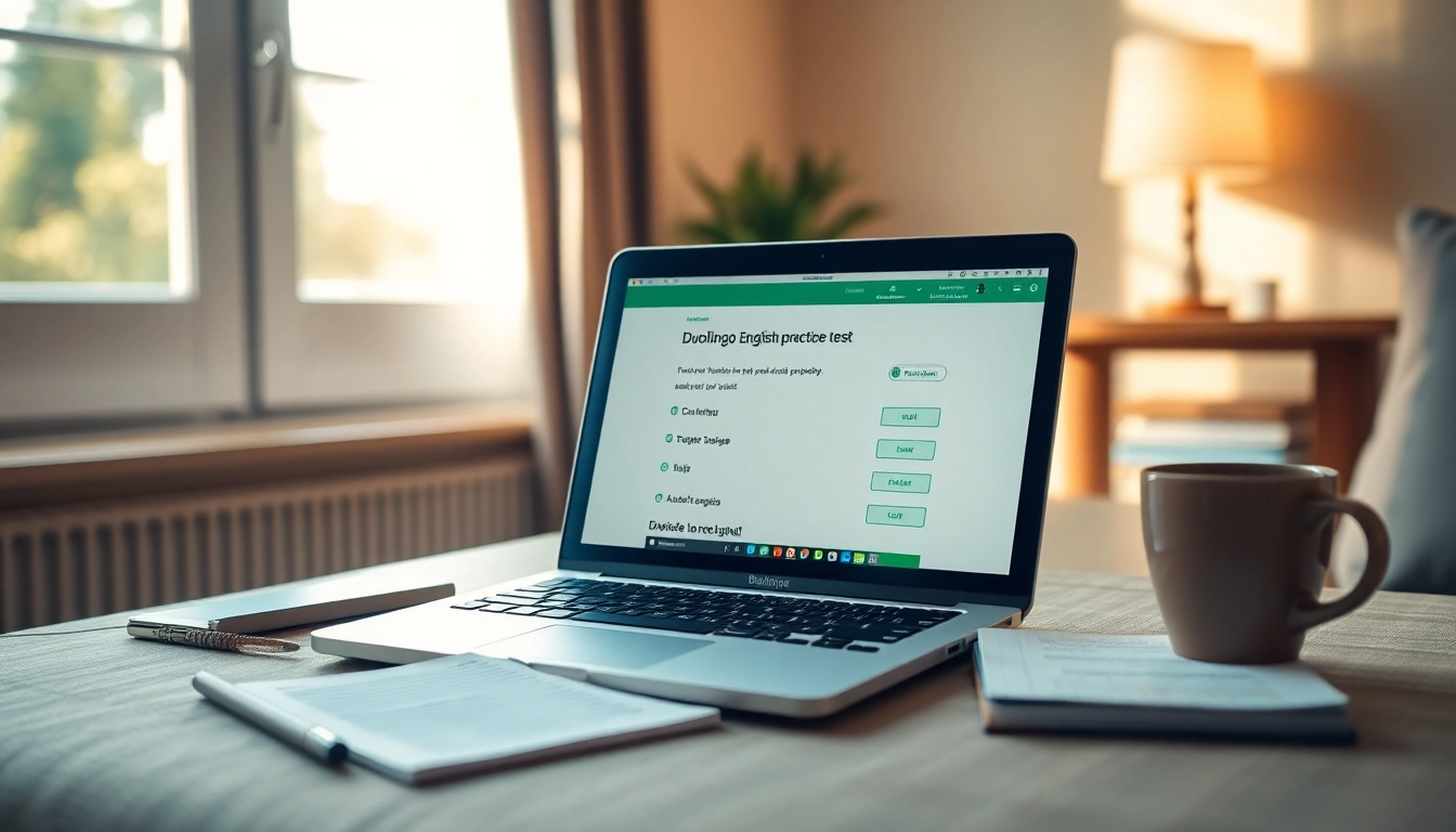 Engage with the Duolingo English practice test in a cozy study setup for effective learning.
