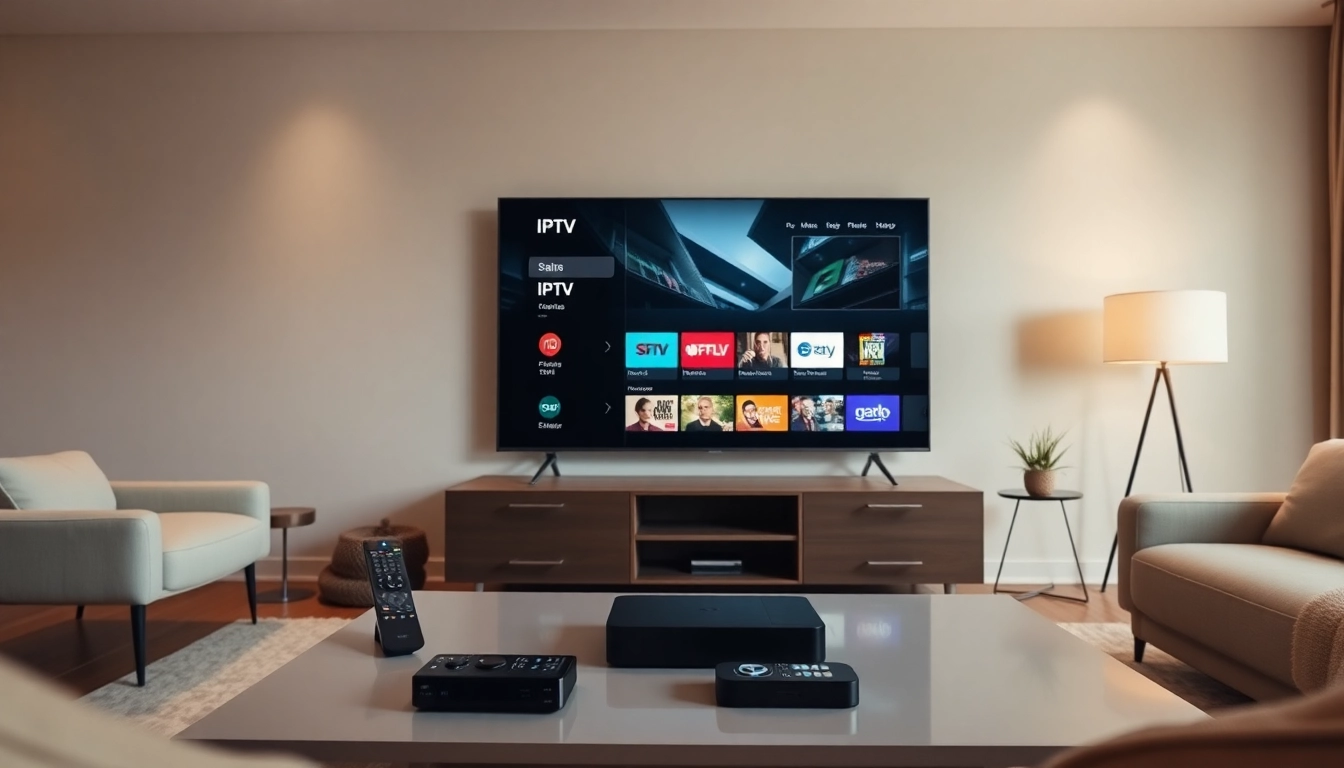 Stream premium abonnement iptv on a Smart TV in a cozy living room setting with stylish decor.