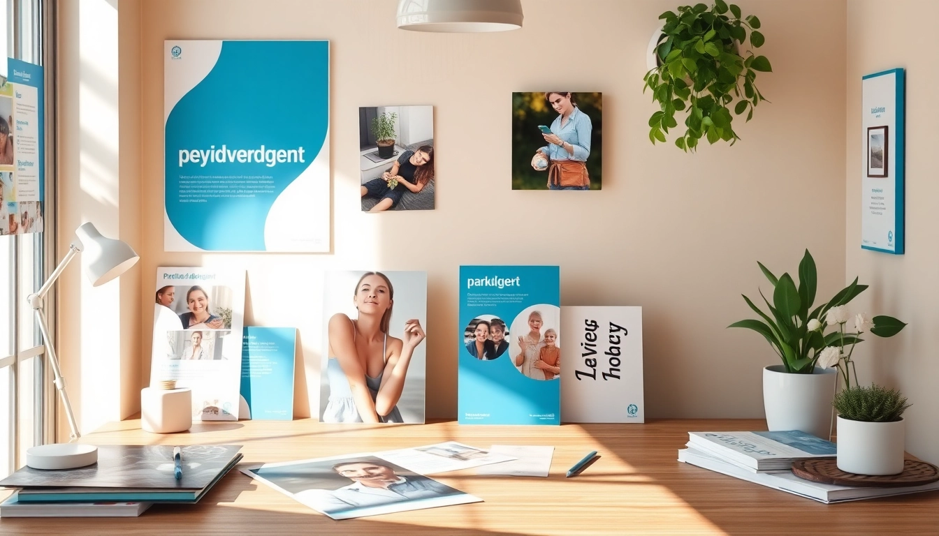 Engaging promotional materials for pflegedienst werbung showcased on a warm workspace.