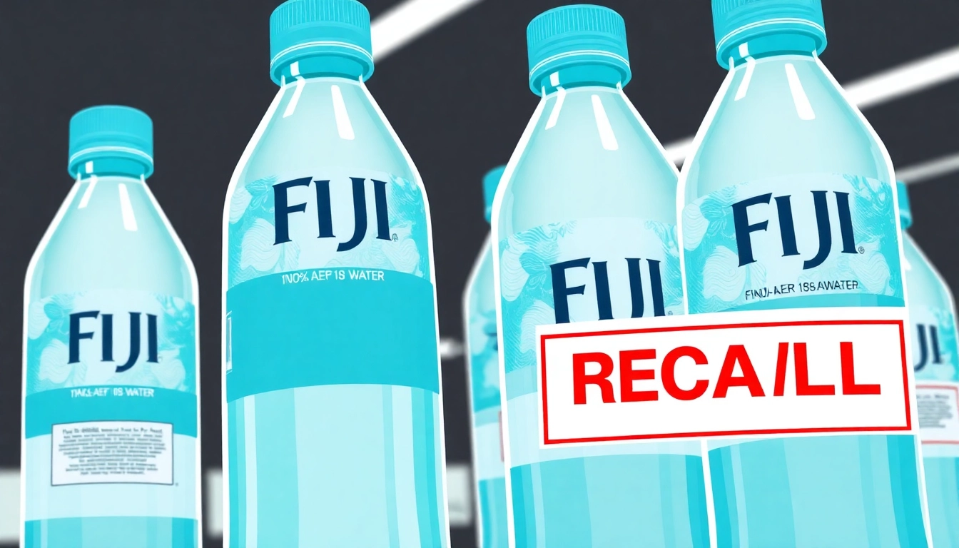 Highlighting FDA recalls Fiji water for safety, showcasing a recall notice with bottles in focus.