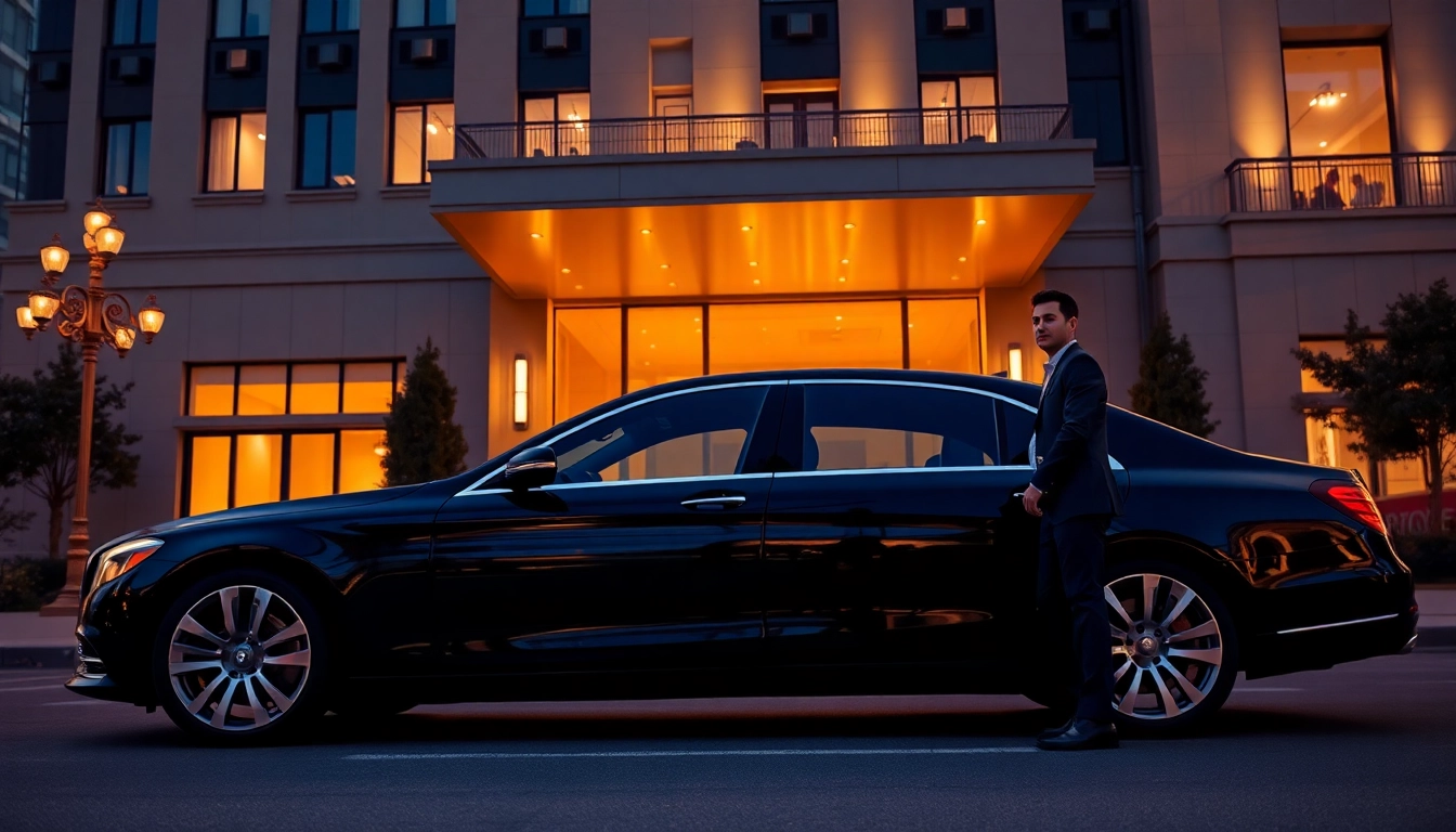 Luxury driver hire Vancouver with professional chauffeur beside a luxury car at a premium location.