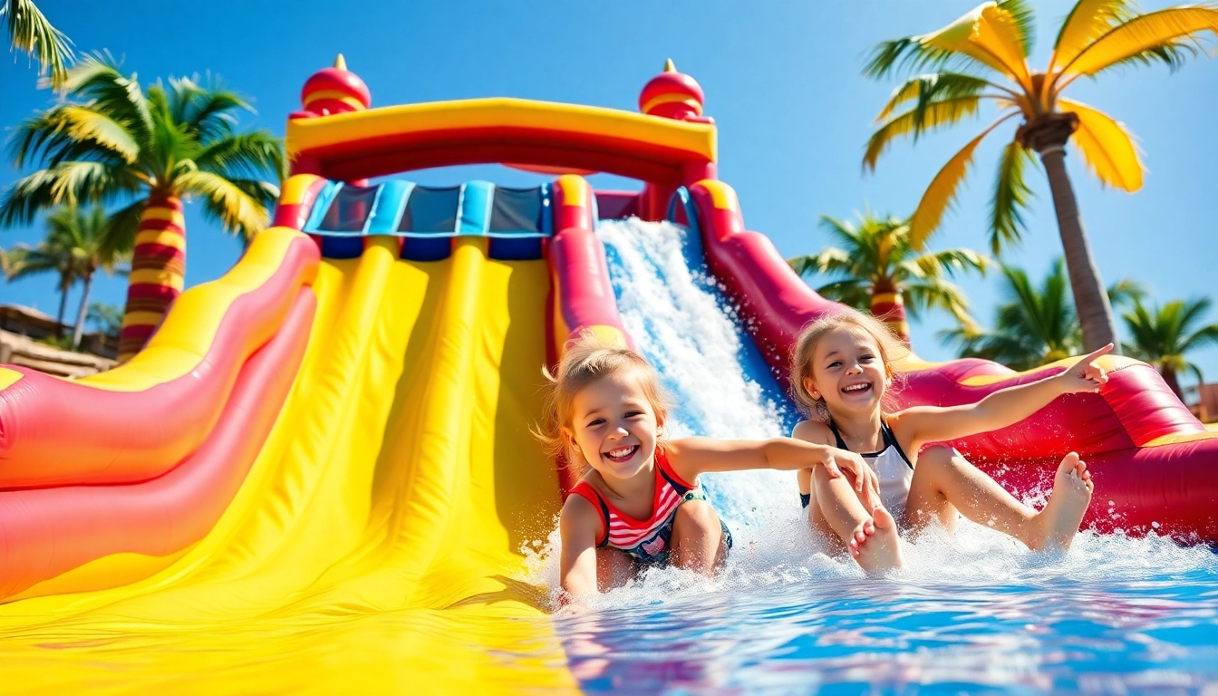 Children enjoying a thrilling Water Slide Rental during a sunny day at a backyard party.