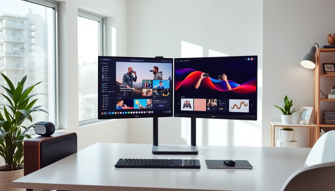 Optimize your workspace with a dual monitor install showcasing productivity apps in a well-lit home office.