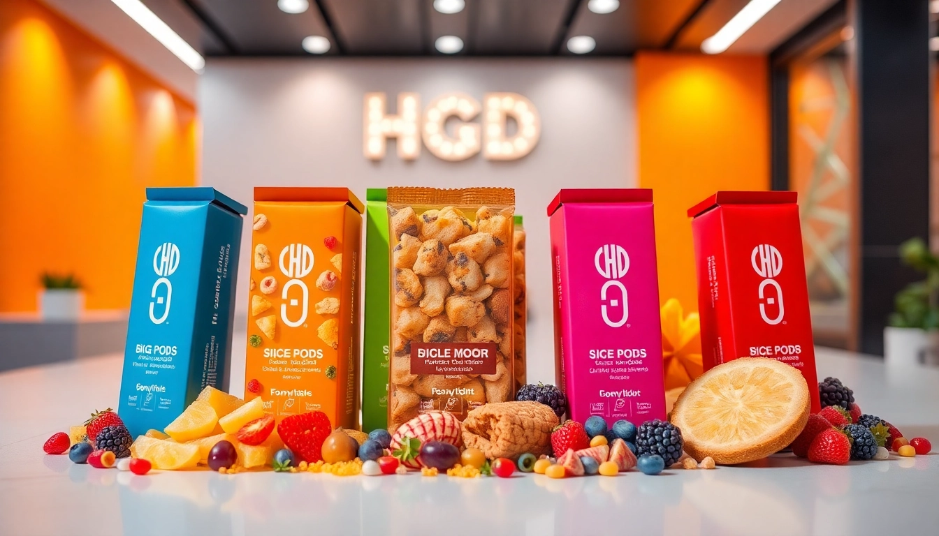 Explore Hqd Pods with vibrant colors and unique flavors showcased in an attractive display.