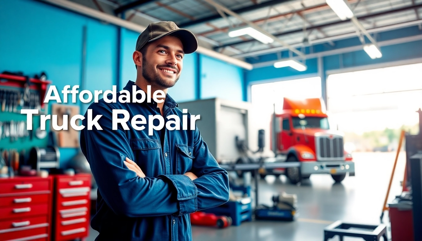 Showcase expert mechanics performing affordable truck repair in a modern workshop environment.