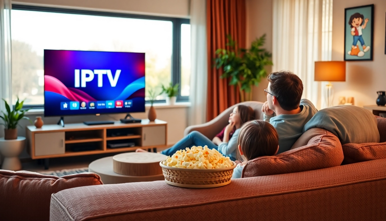 Enjoy a free iptv trial with a family watching their favorite shows on a modern TV.