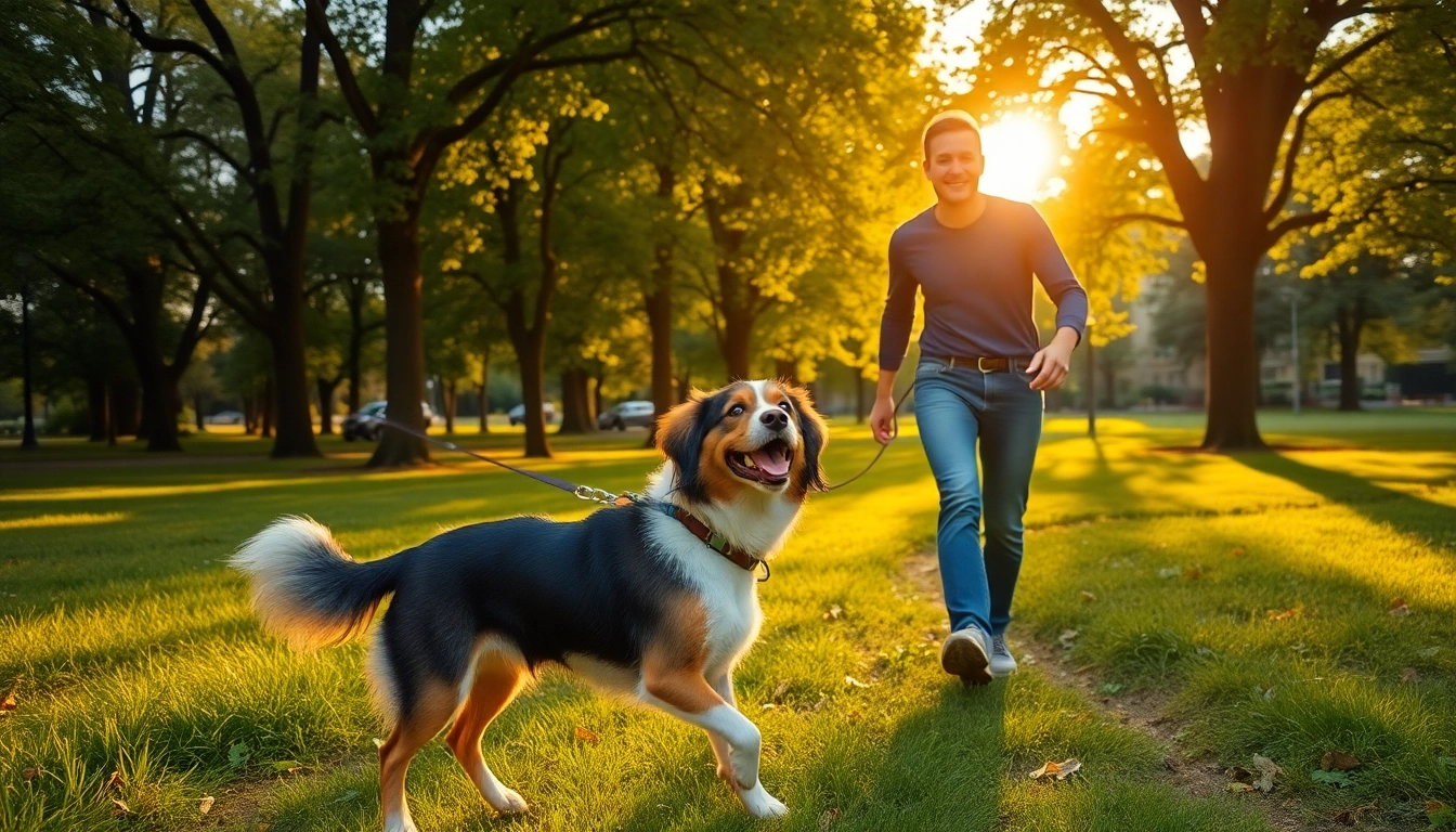 Experience joyful dog walking at Kate's K9 Pet Care, capturing a loving bond between pet and owner.