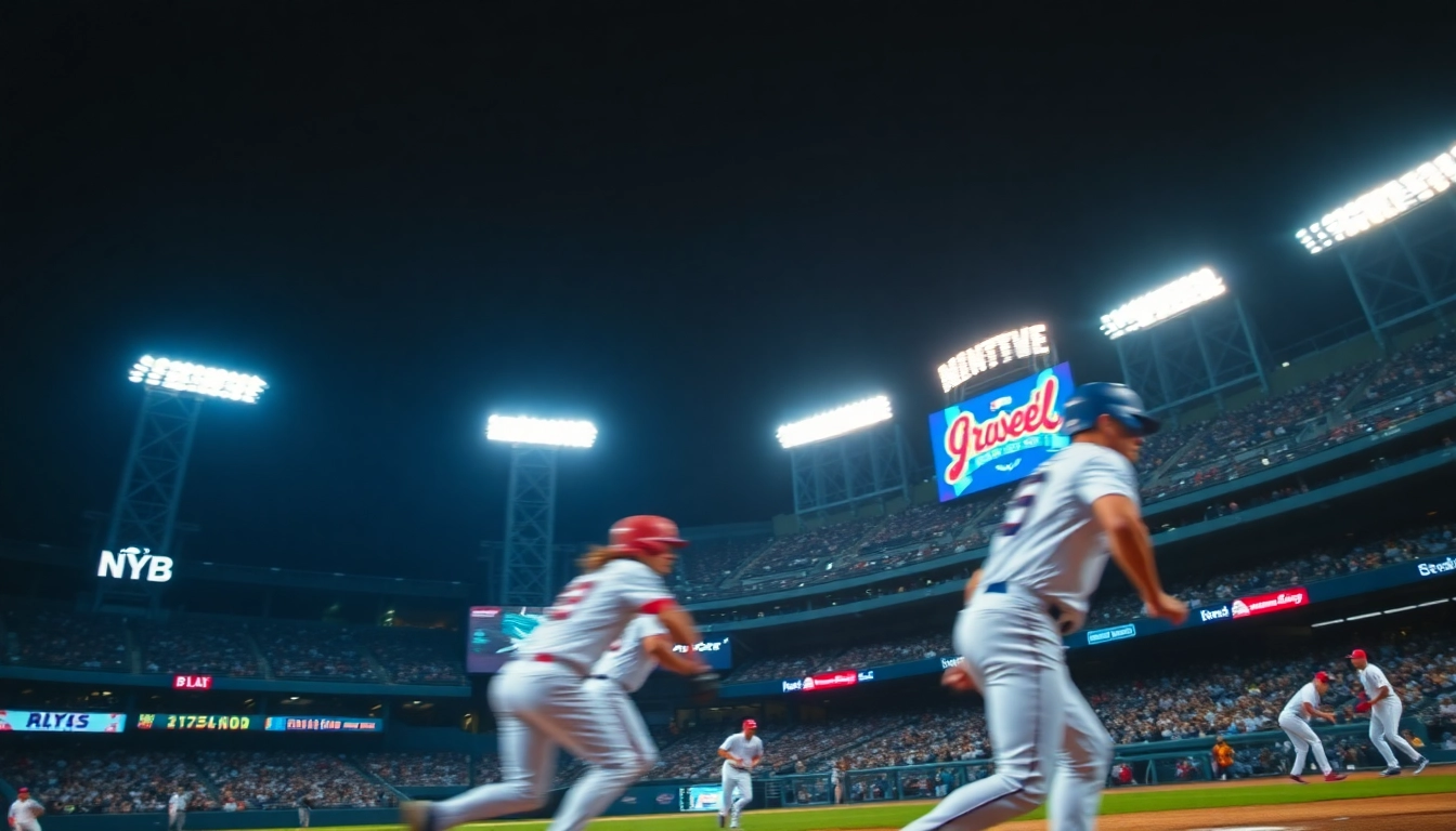 Watch thrilling MLB중계 as players showcase their skills during an intense baseball match under bright stadium lights.