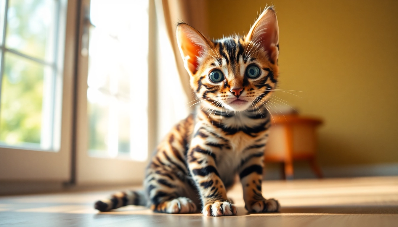 Adorable Bengal Kittens for Sale with unique spots, playfully lounging in sunny surroundings.