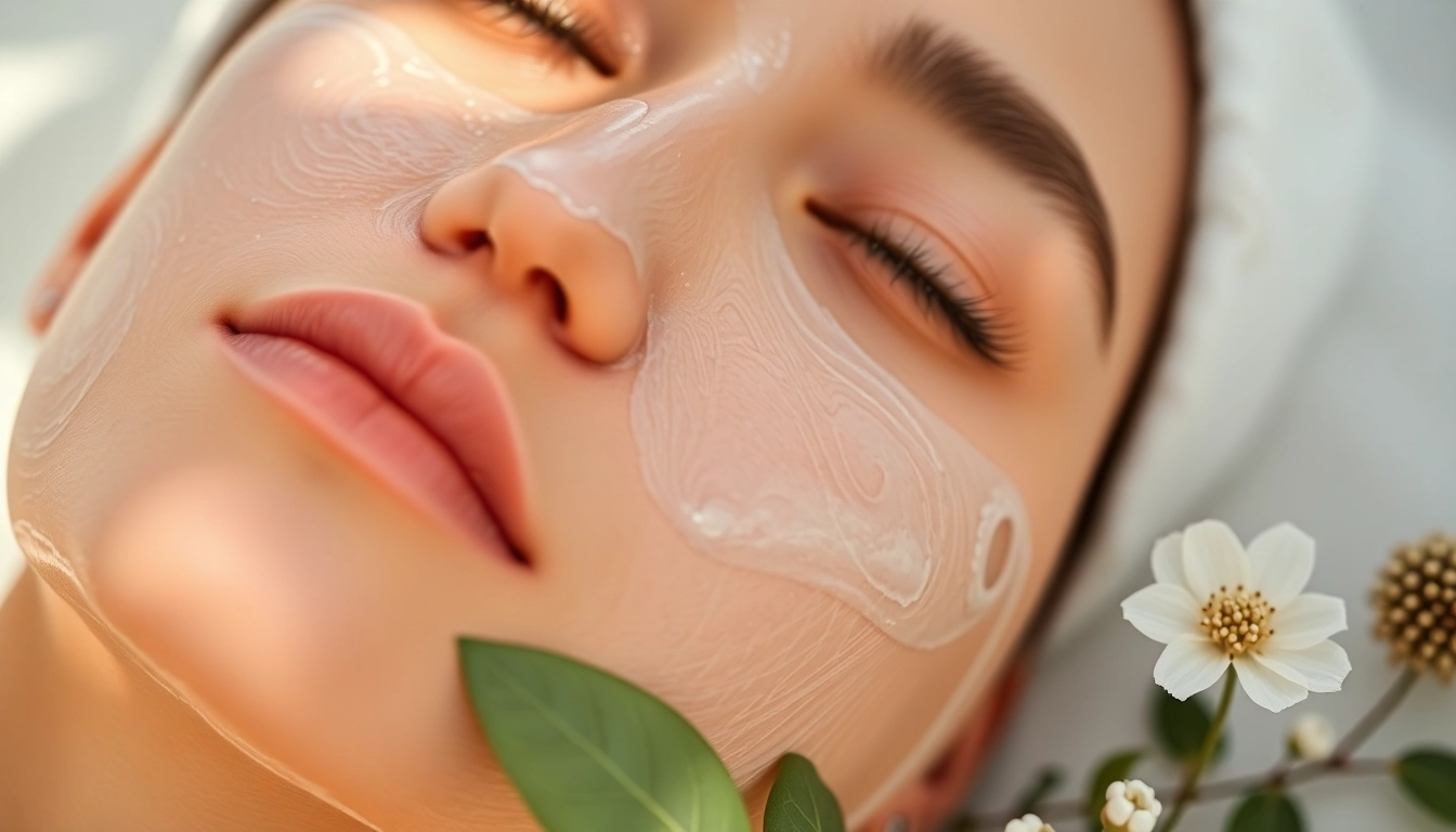 Applying a rejuvenating facial mask with botanical ingredients for glowing skin.