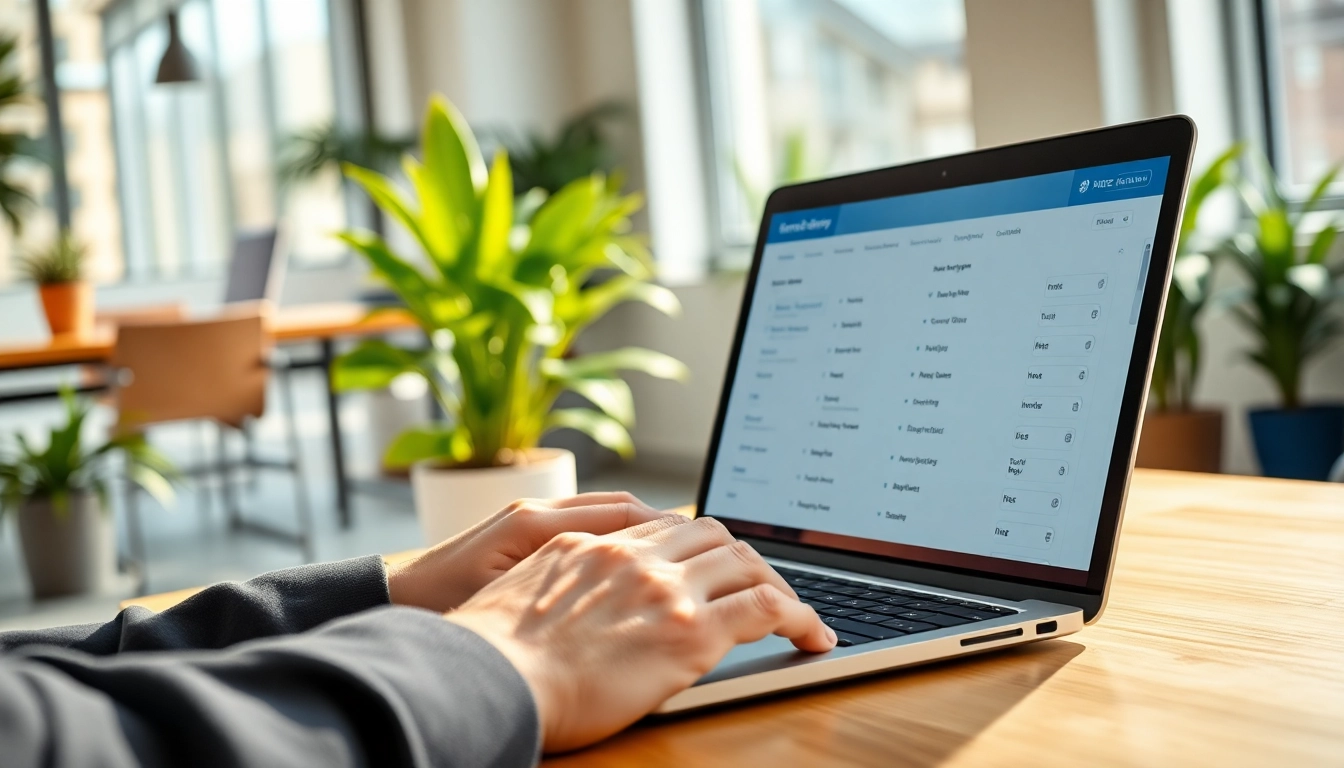 Verken de Online bedrijvengids op een laptop in een eigentijdse werkruimte.