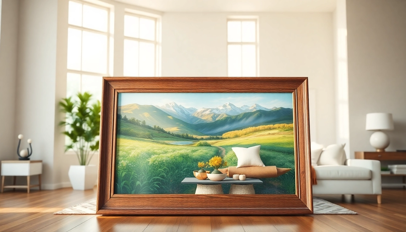 Showcase a beautifully crafted 36x48 frame highlighting an artwork in a cozy living space.