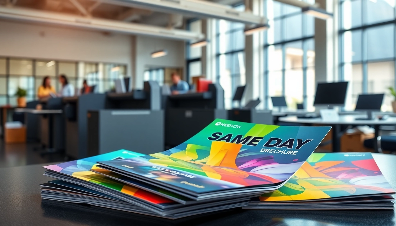 Print vibrant same day brochures London efficiently in a modern office setting with natural light.