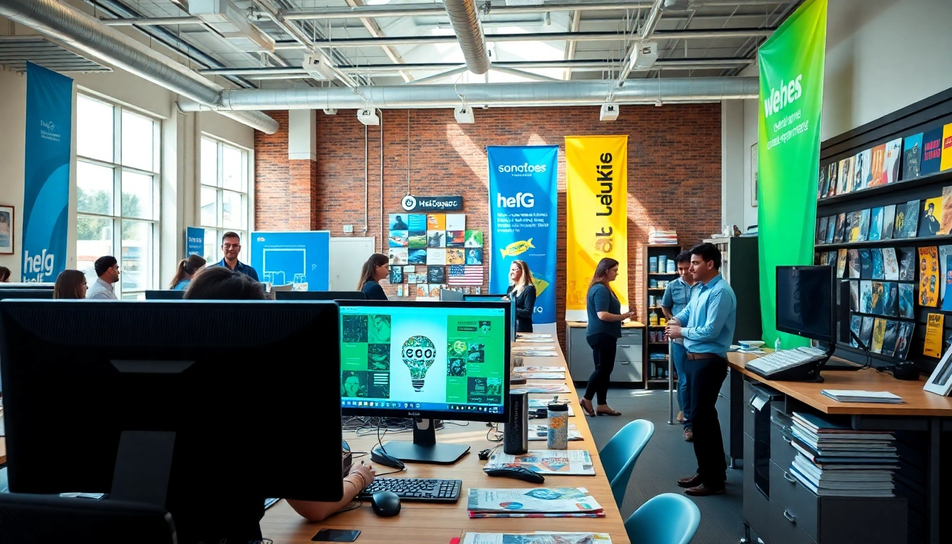 Showcasing printers edmonton alberta with vibrant signage and a modern workspace atmosphere.
