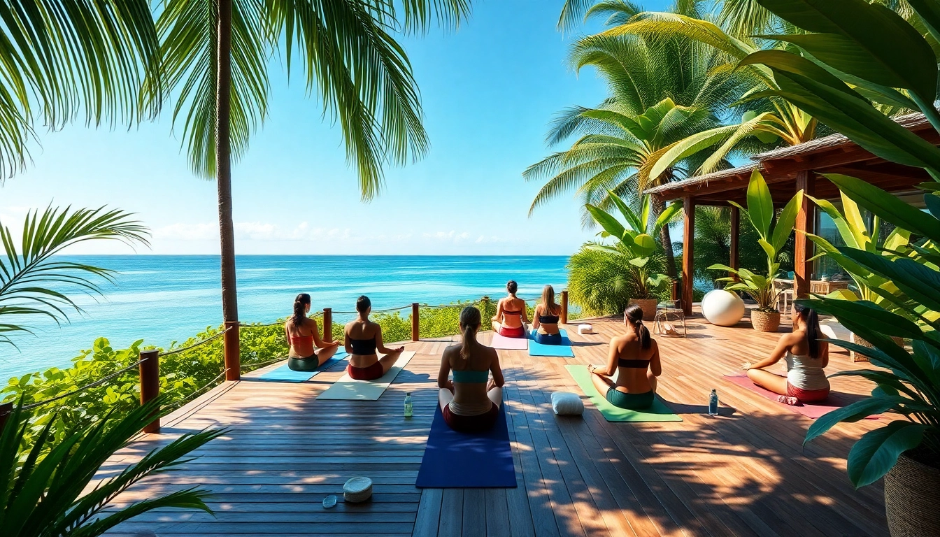 Participants enjoying a yoga session at a wellness retreat in Florida, surrounded by nature.