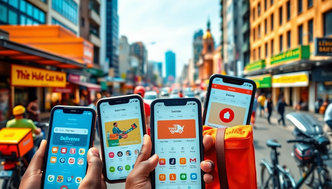 Engaging view of delivery apps in Lagos showcased on smartphones amid vibrant city life.