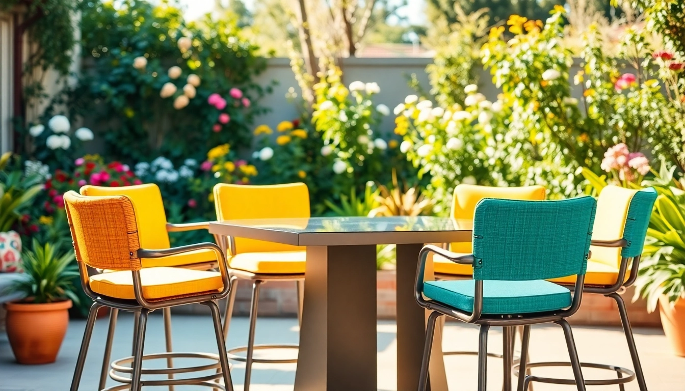 Showcasing affordable OUTDOOR BAR STOOLS in a vibrant garden setting, inviting comfort and style.