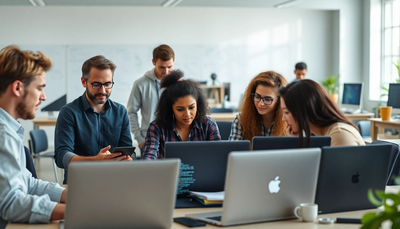 Dynamic software development team collaborating effectively in a modern workspace.