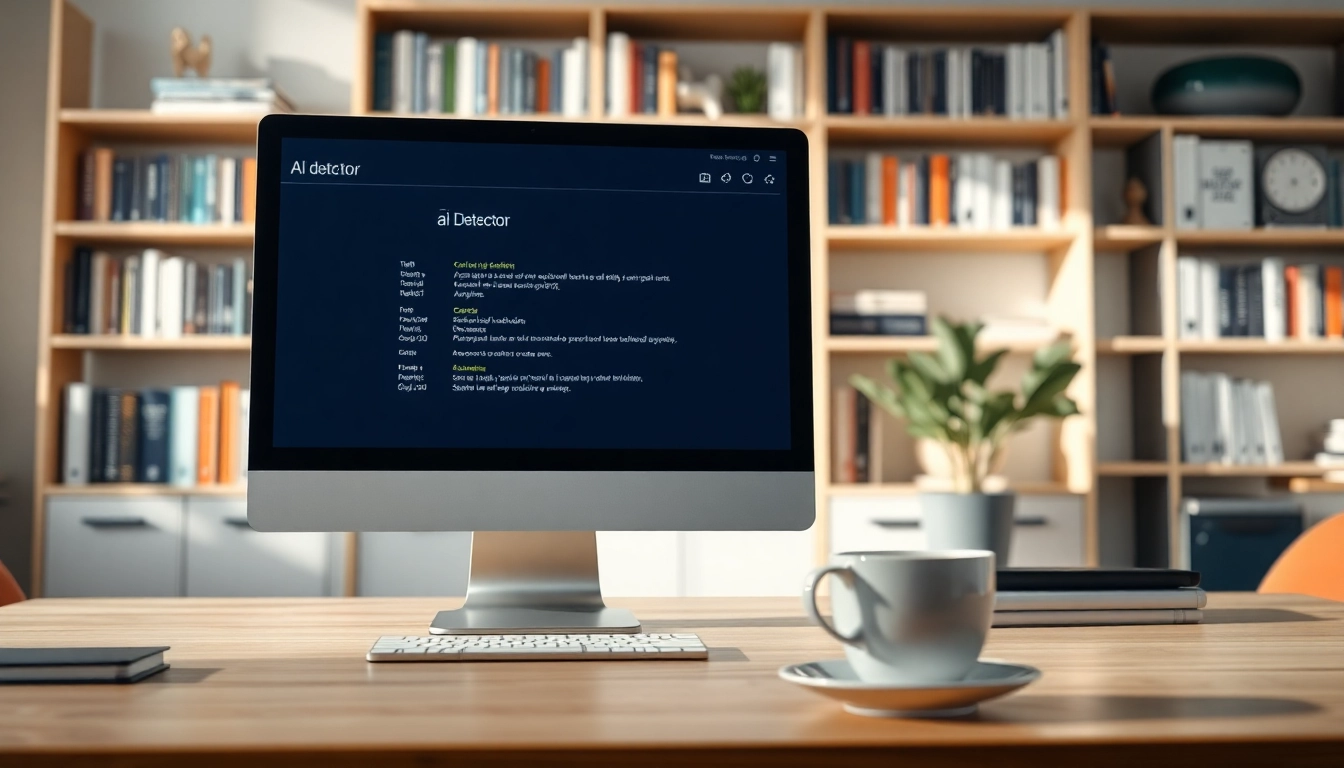 Analyze text with an advanced ai detector on a professional office computer interface.