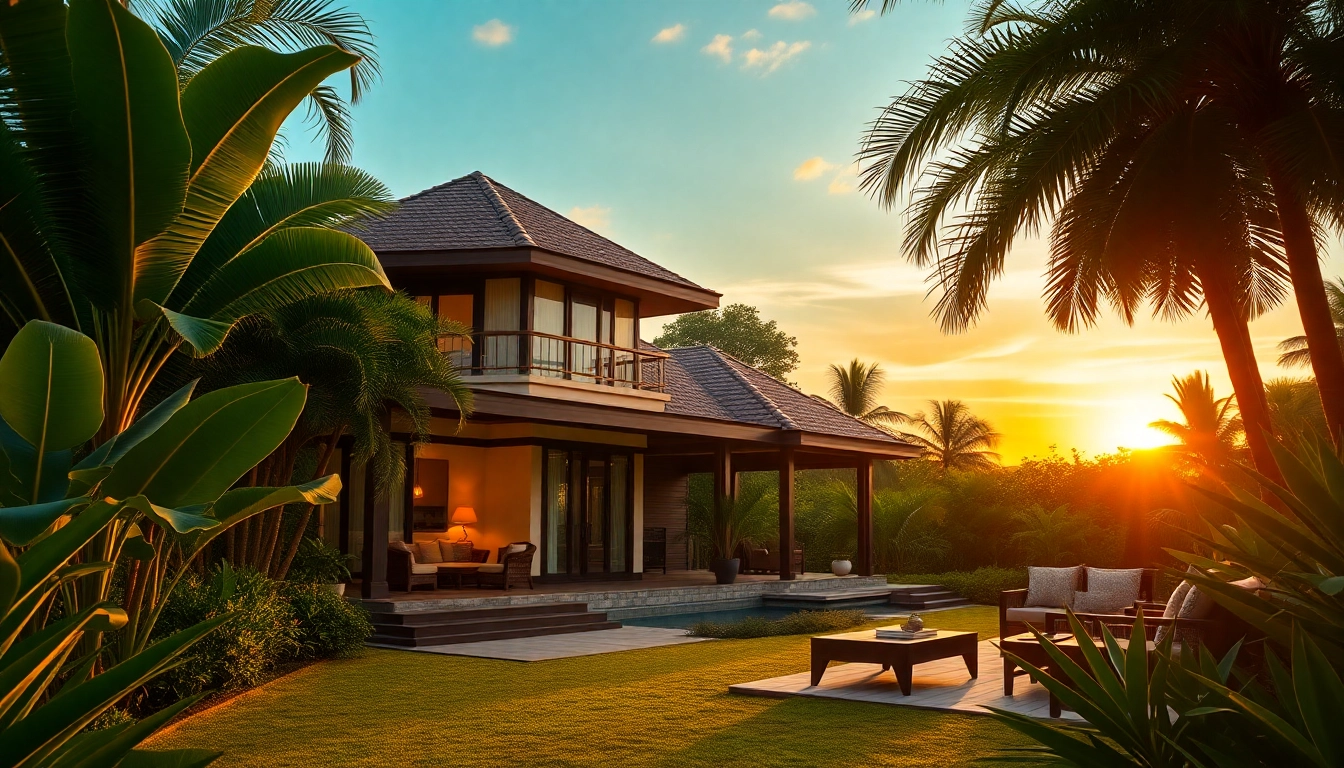 Highlight property management in Koh Samui with a stunning luxury villa amidst tropical gardens.