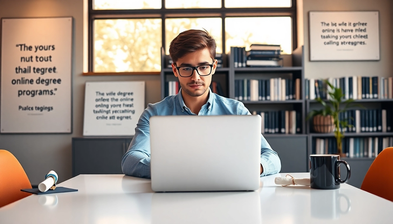 Acquire your degree for sale online with a dedicated student engaged at a modern desk.