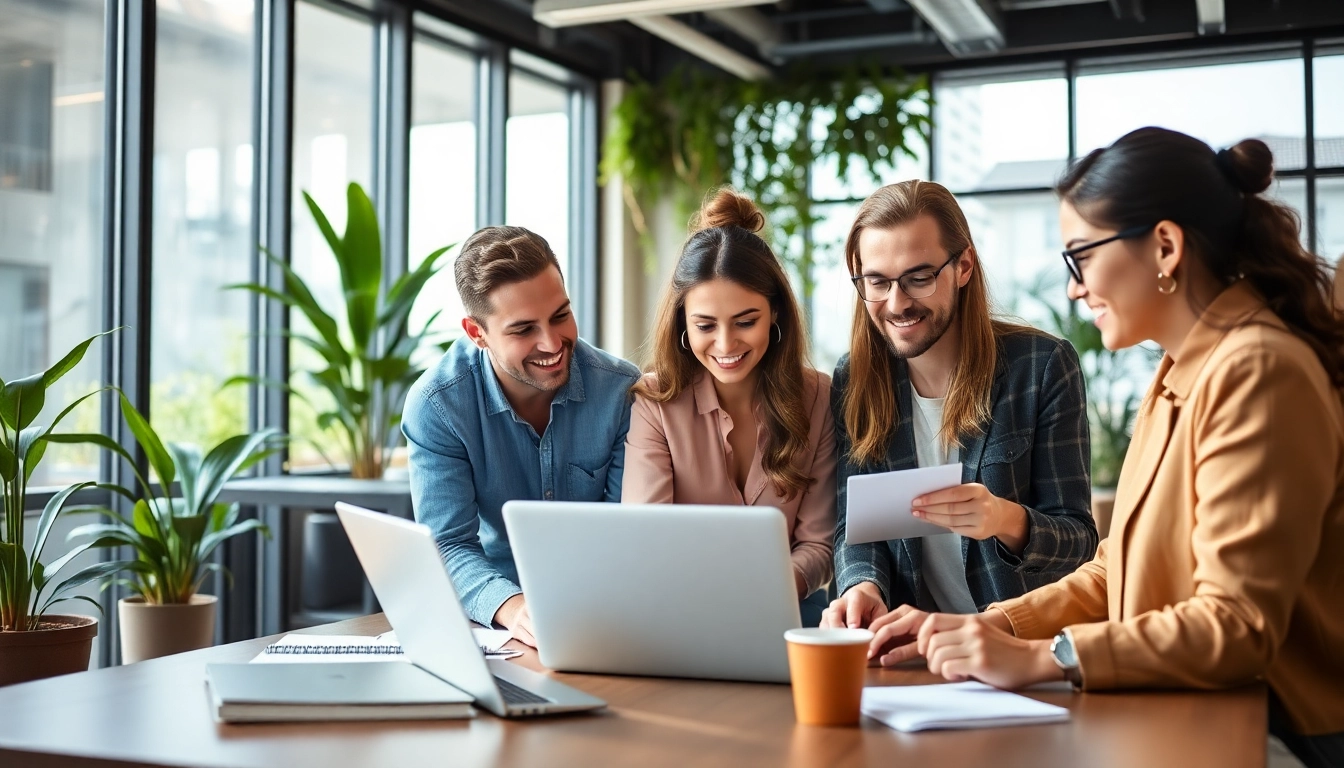 Teamwork and collaboration at a startup recruitment agency in a modern office environment.