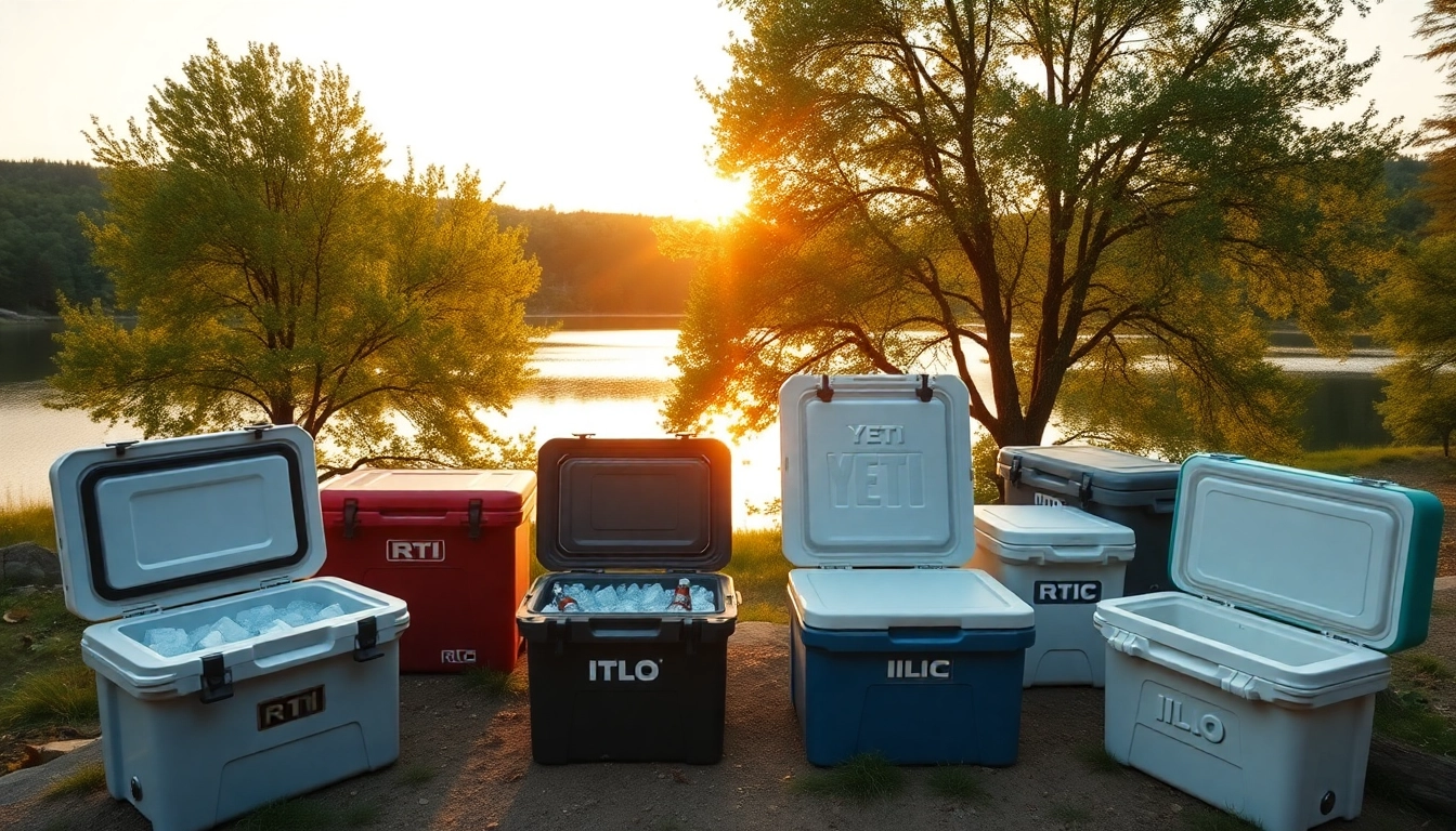 Showcasing multiple knockoff Yeti coolers in a vibrant outdoor setting, perfect for summer adventures.
