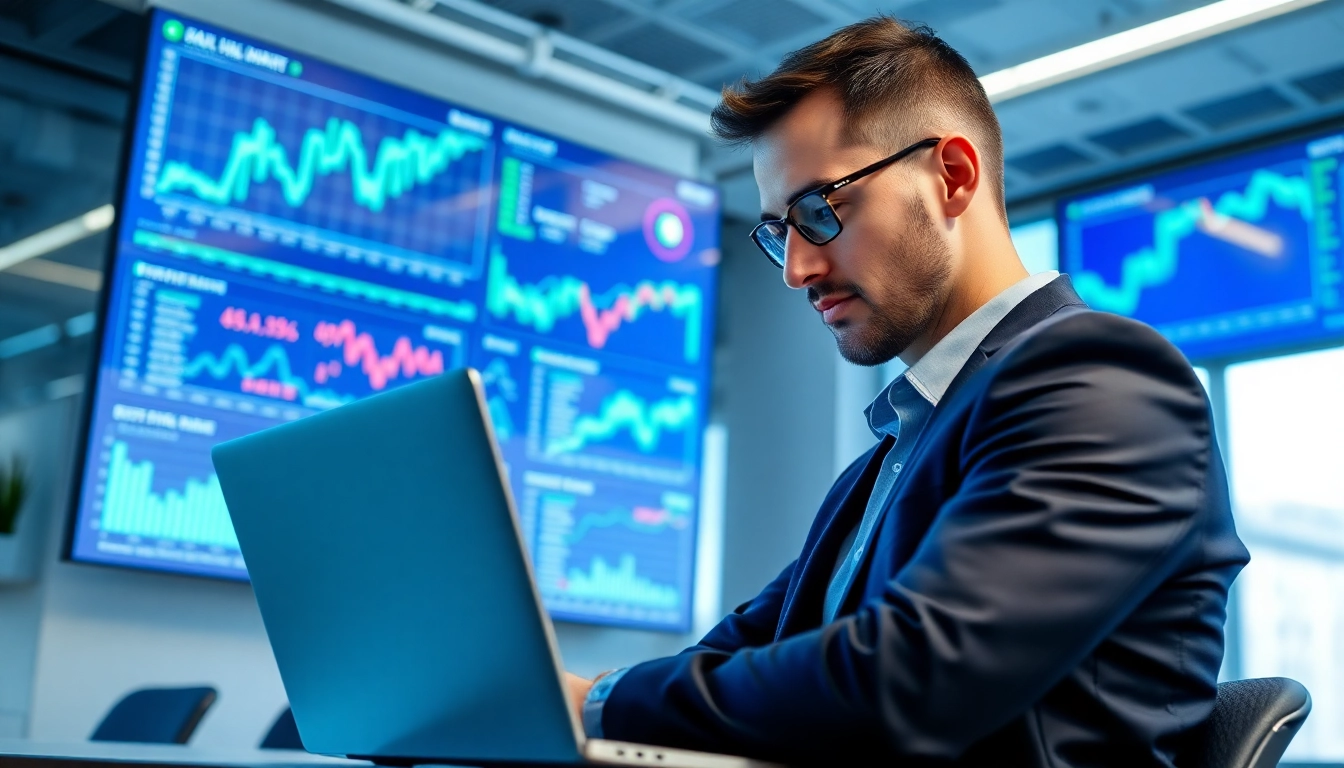 Engaging in AI trading analysis with digital dashboards showcasing real-time data.