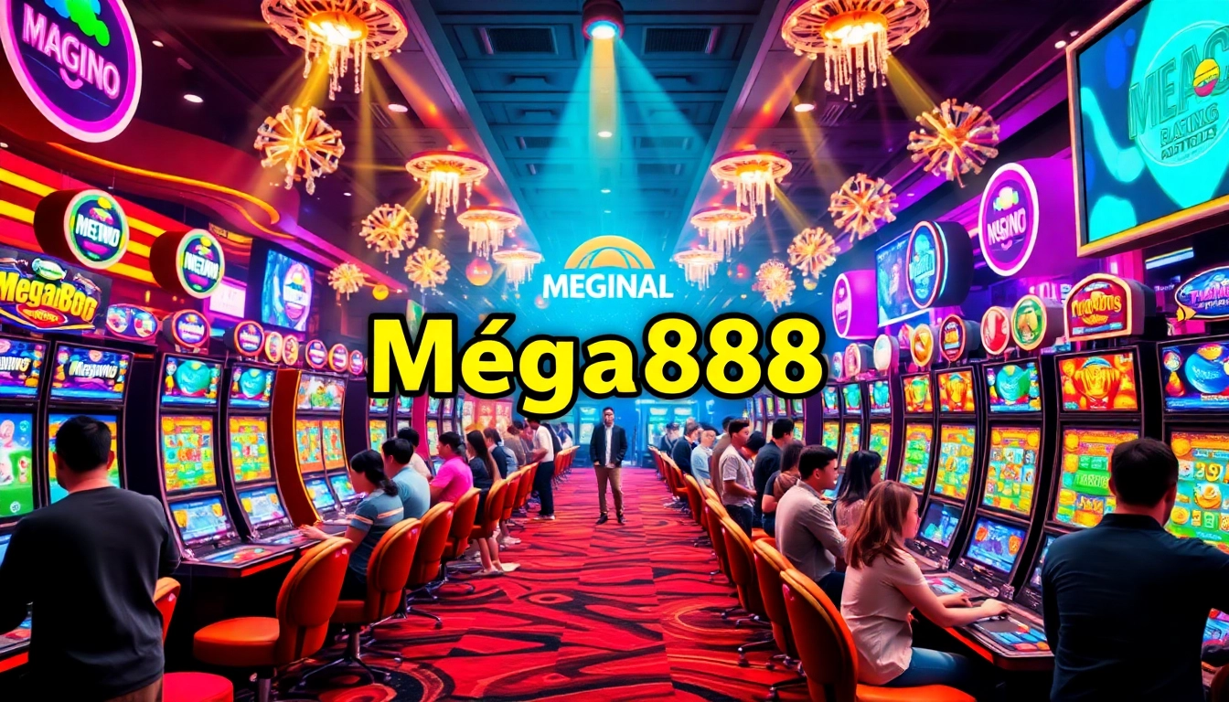 Engage with the Mega888 original logo in a vibrant casino atmosphere filled with excitement.