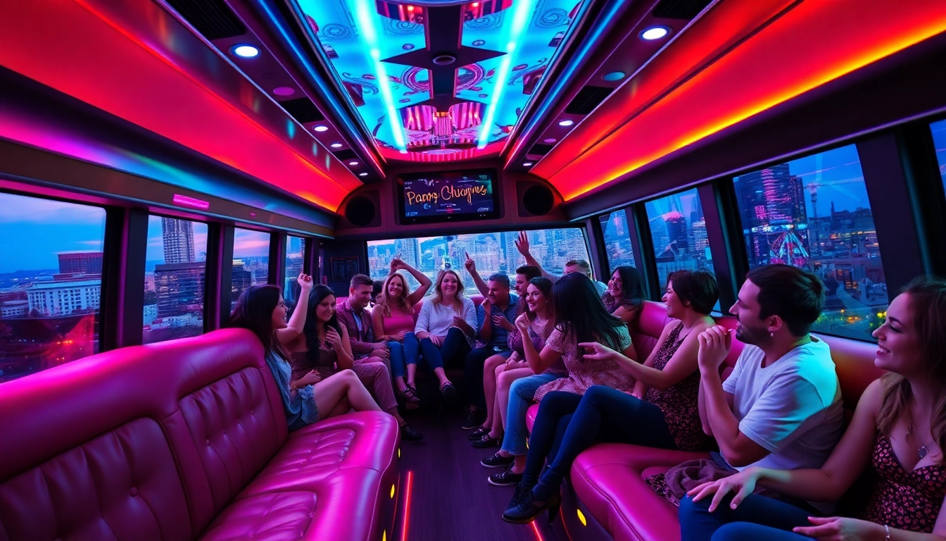 A lively macon party bus filled with guests enjoying an energetic celebration.