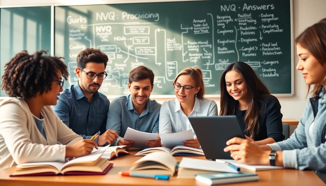 Students studying NVQ Answers in a collaborative classroom environment, enhancing their knowledge with engaged discussion.