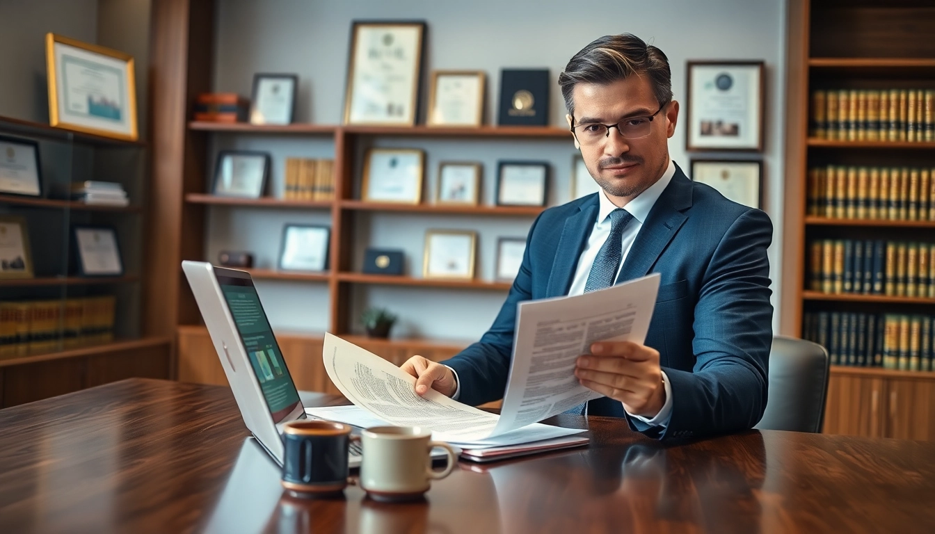 Engaging embezzlement legal services India with a professional attorney reviewing documents in an office.