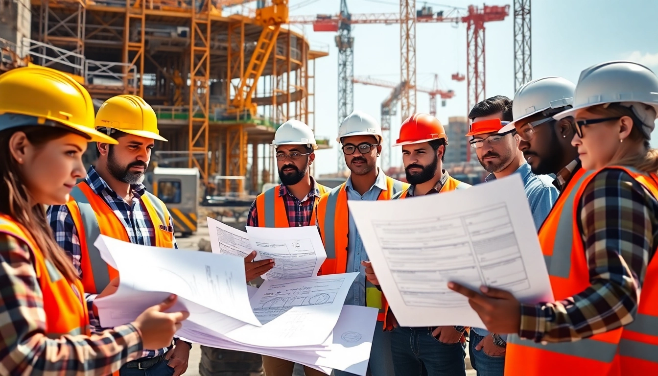 DAS 140 forms being filled out by contractors on a busy construction site, showcasing teamwork and professionalism.