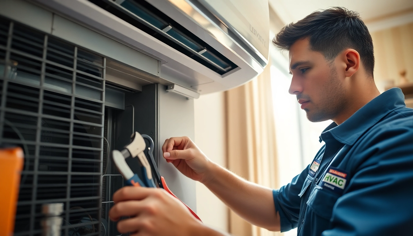 Expert AC repair in Glendale AZ, technician fixing an air conditioning unit in a bright home environment.