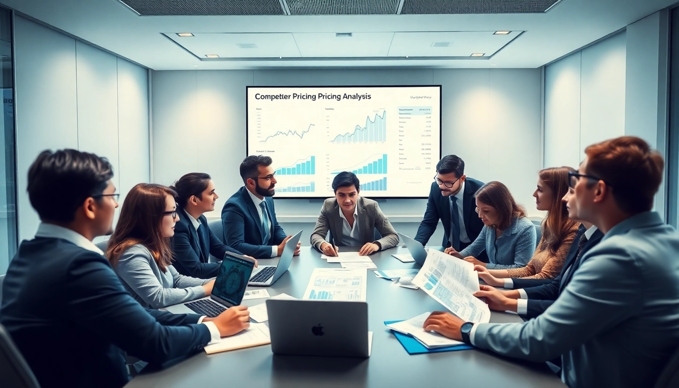 Analyze competitor pricing strategies in a professional business meeting setting.
