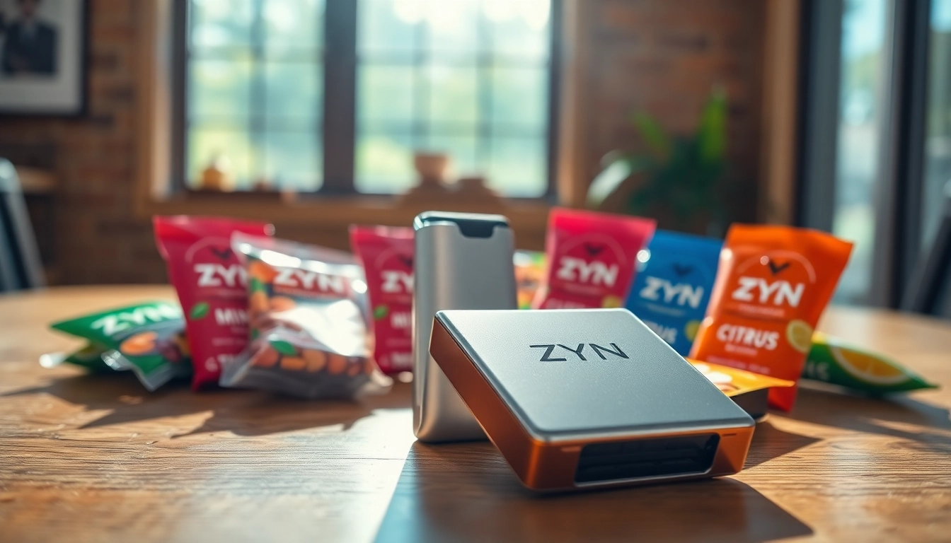 Showcase zyn nicotine pouches with vibrant flavors on a wooden table, highlighting their sleek design.