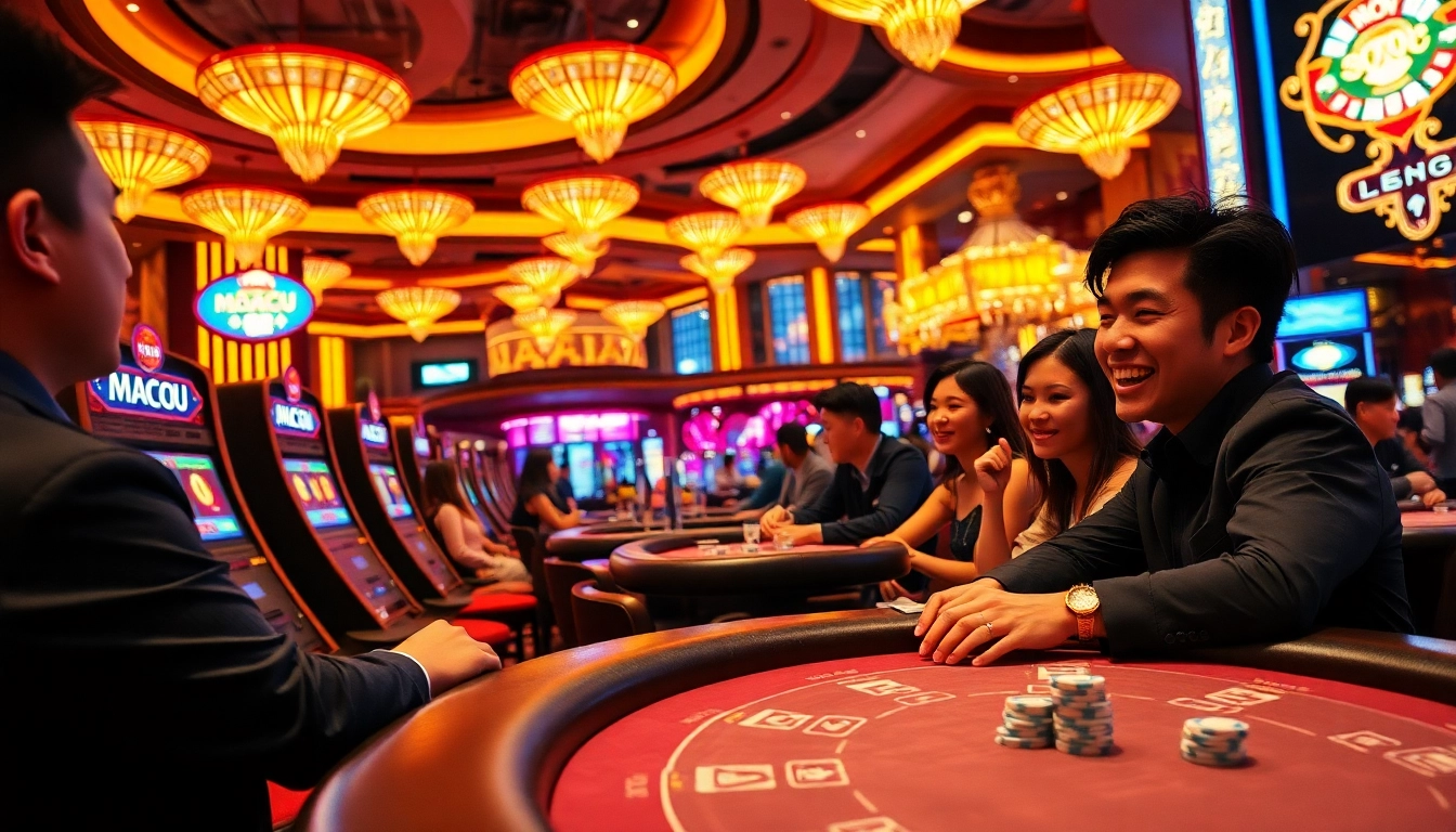 Hasil game di Macau yang memancarkan suasana kasino yang meriah dan penuh semangat.