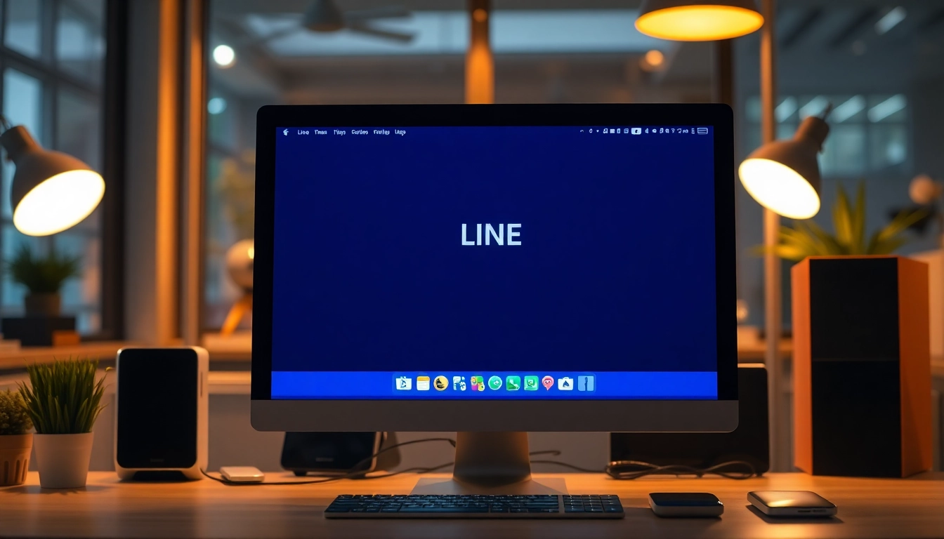 Download the 電腦版line下載 application displayed on a stylish desktop setup for seamless communication.
