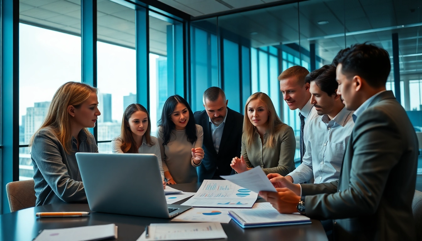 Team collaborating on competitive intelligence strategies in a professional office.