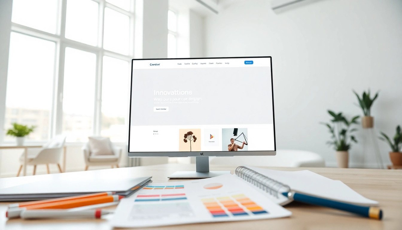 Engage with a vibrant website design displayed on a sleek computer in a modern workspace.