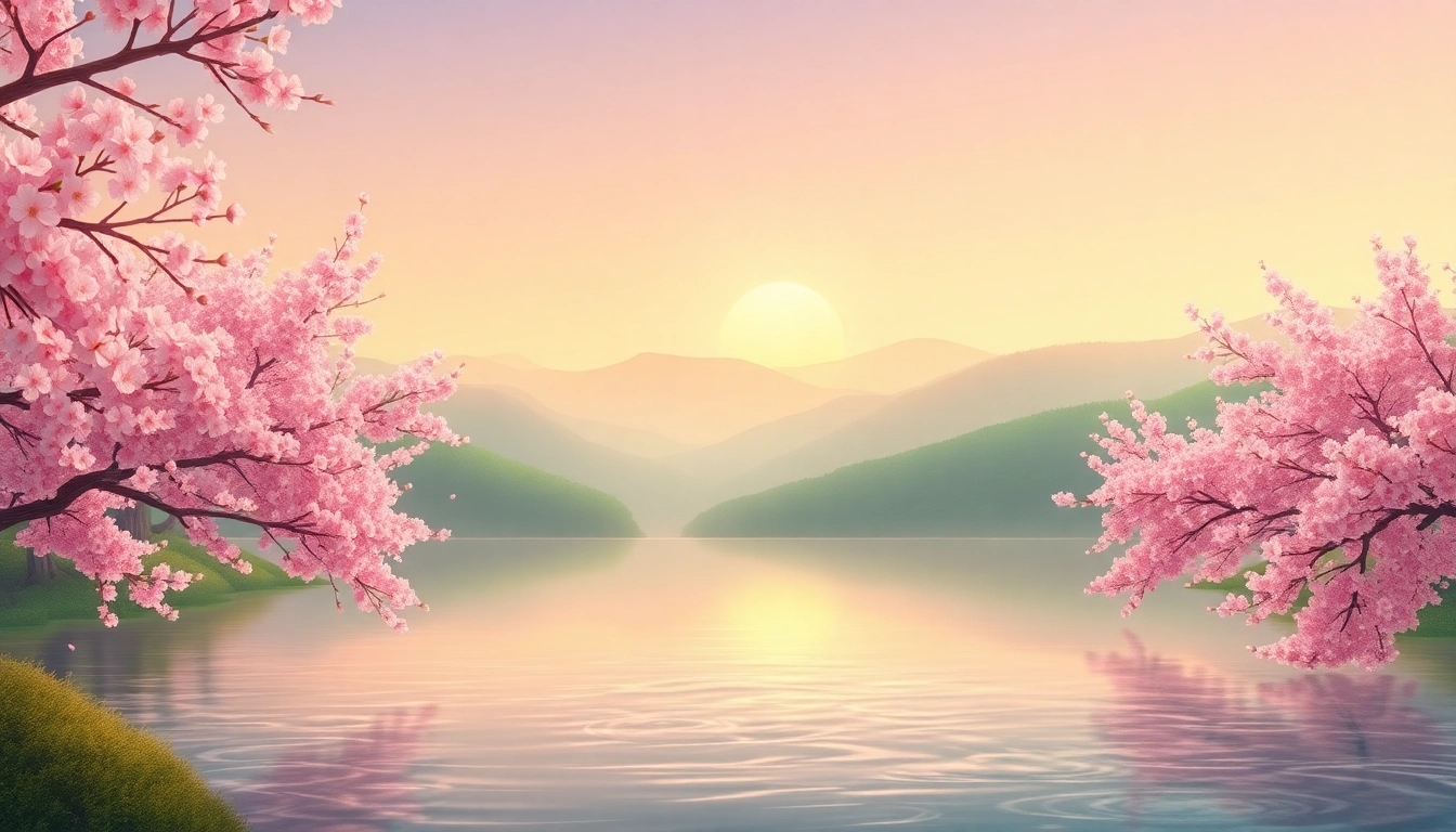Addressing dealing with grief in a peaceful natural setting with cherry blossoms.