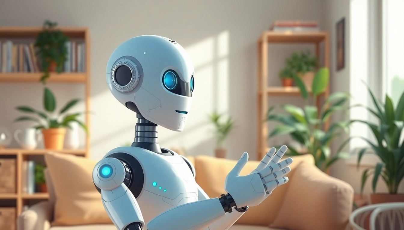 Engaging AI Friend interacting warmly with a user in a cozy atmosphere.