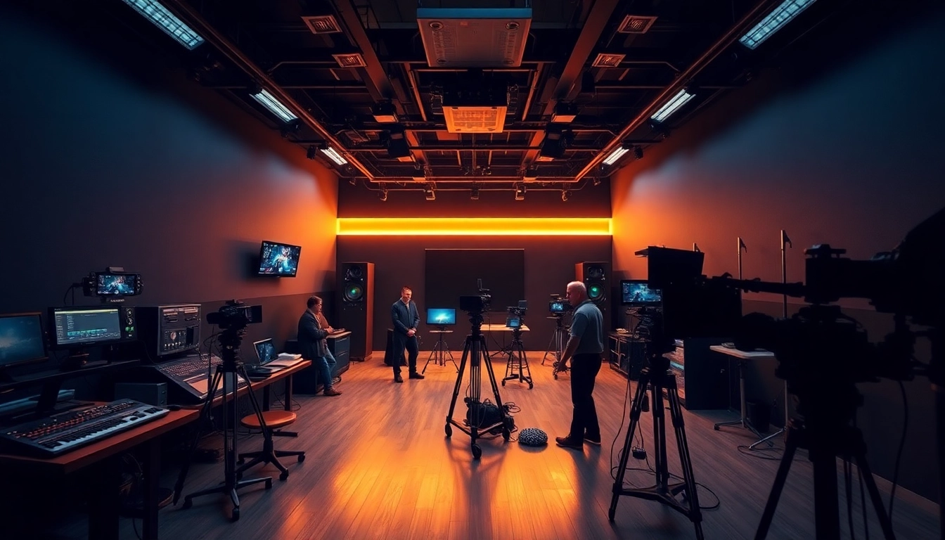 영상업체 showcasing a vibrant workspace with collaborative professionals and advanced film equipment.