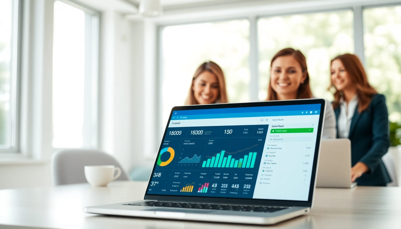 Engaged users analyzing data on a debt repayment tool in a bright office.