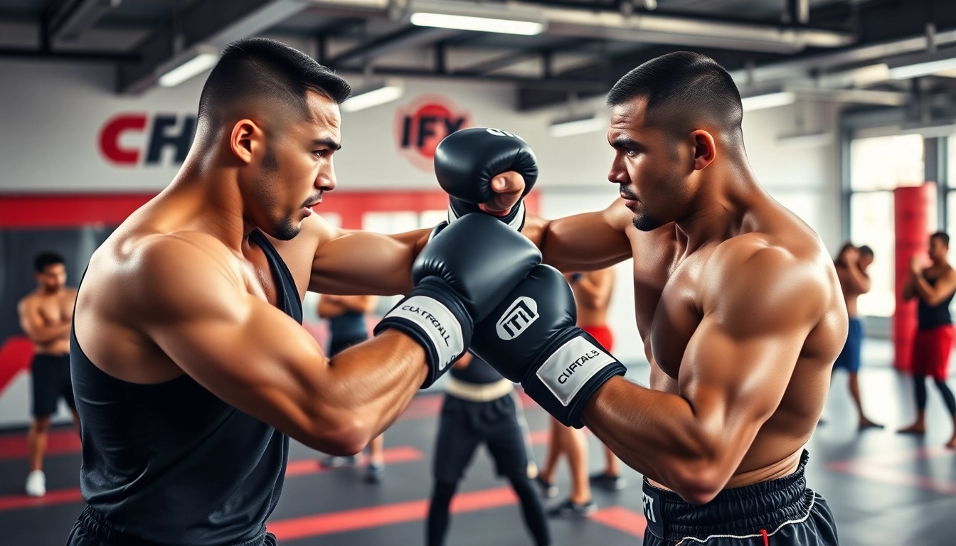 Fighter demonstrating MMA & Kickboxen techniques in an energetic training environment.