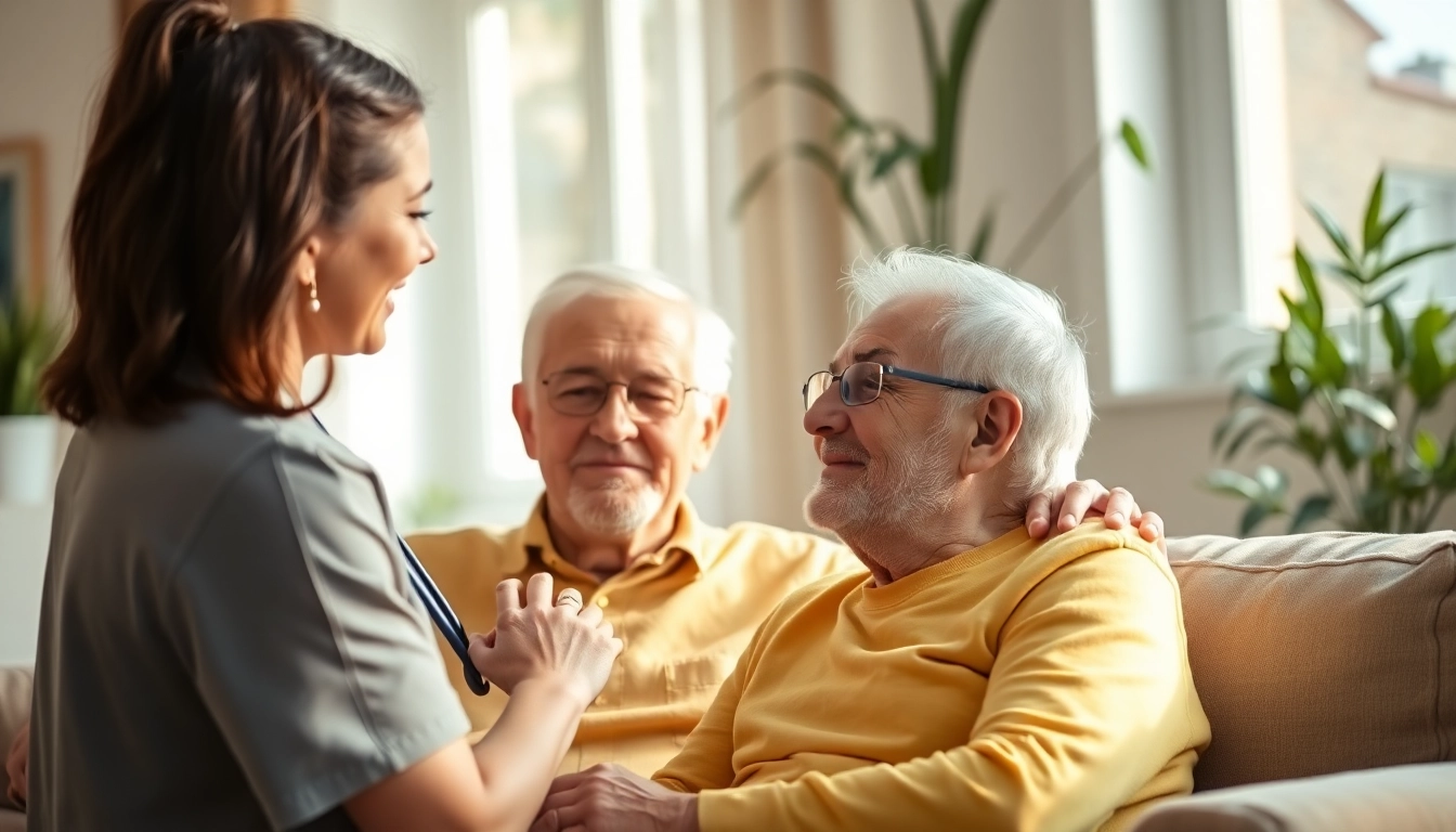 Caregiver providing in home care Austin TX to elderly man in a warm and inviting setting.