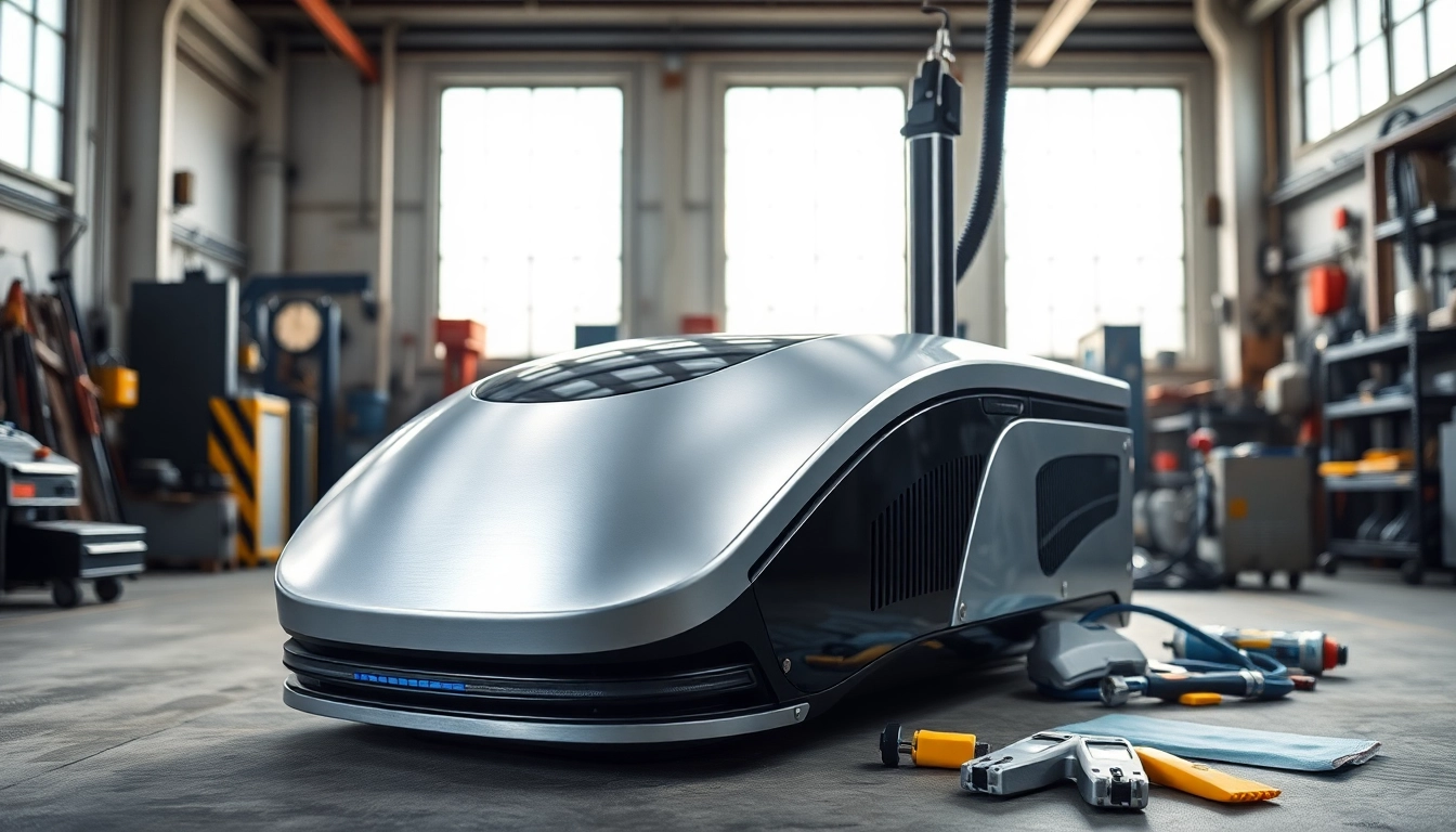 Laser cleaning machine showcased in a professional industrial workshop environment